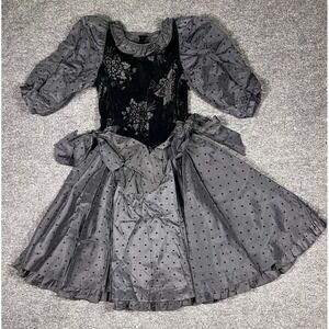 Vintage Mousefeathers Girls 12 Black Velvet Dress Peter Pan Collar Goth Princess
